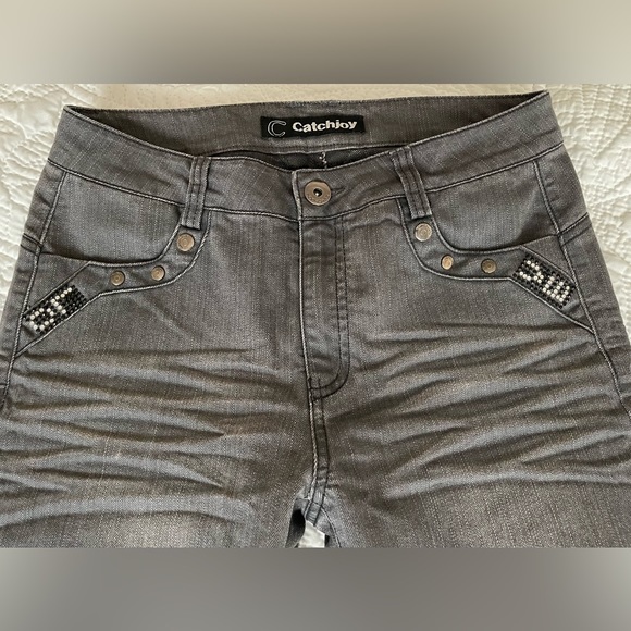 Kasuna‎ “Catchjoy” Size 29 Gray Wash Embellished Jeans Wide Leg - Picture 2 of 7
